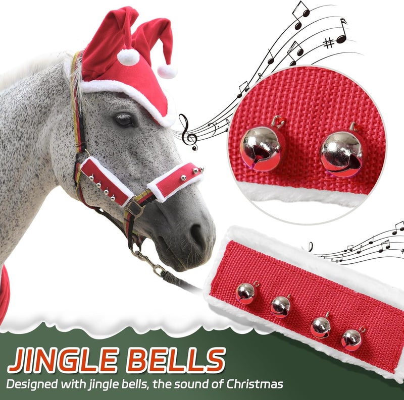 NRTFE Fleece Horse Santa Halter Bridle Cover with Jingle Bell for Christmas Parade - Image 4